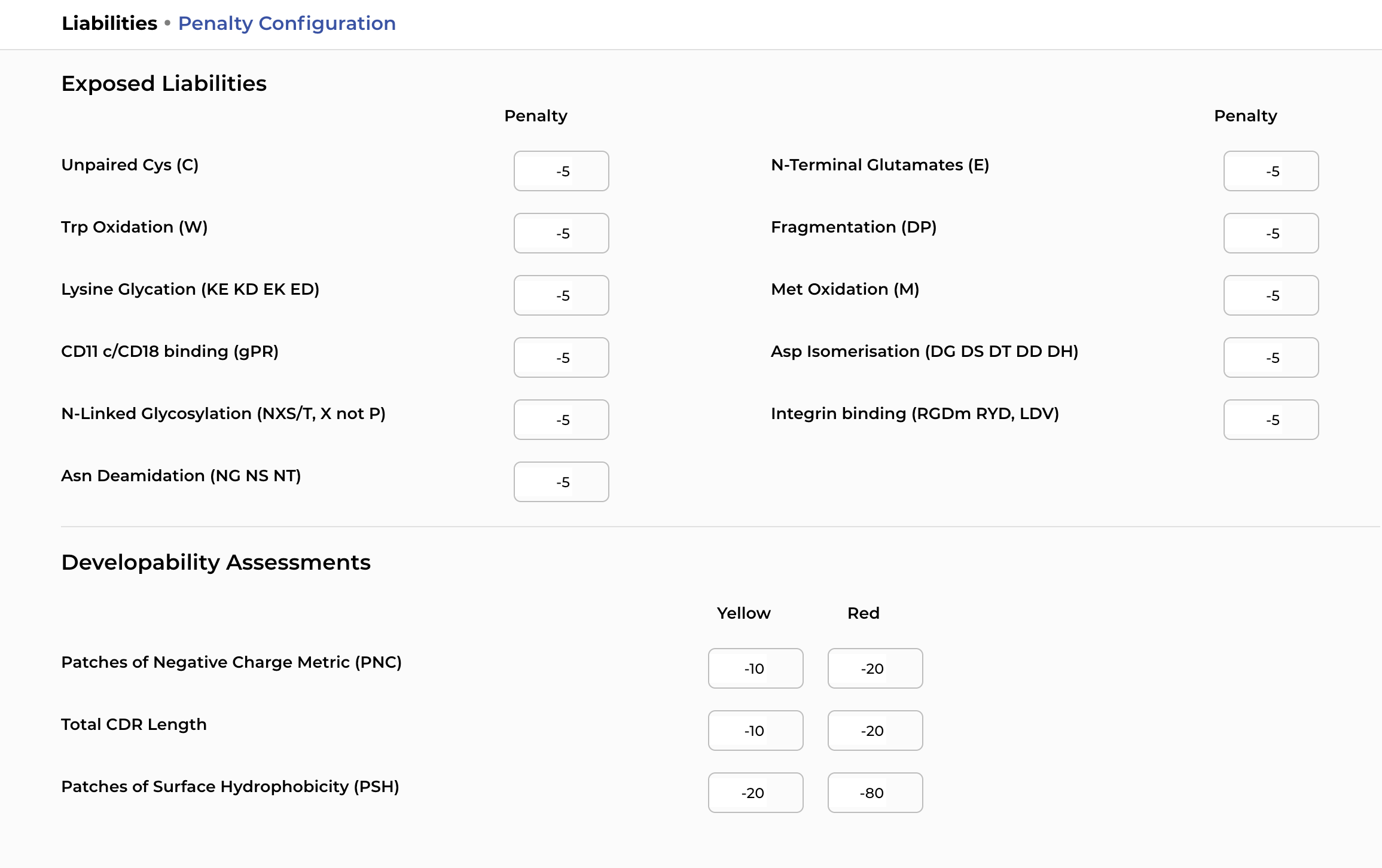 Liability configuration with ML-based developability predictions.